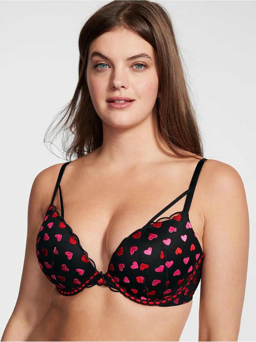 Victoria's Secret Dream Angels Black Multi Heart Embroidered Push Up Bra